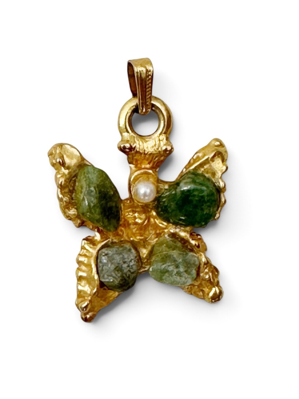 Vintage Gold Jade Gemstone Butterfly Pendant - Women's Necklace Charm